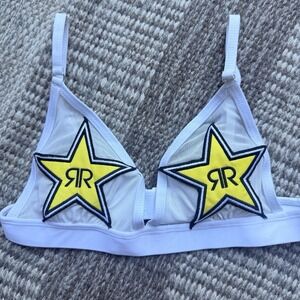 Rockstar Energy Drink White Mesh Bikini Top Only Size Medium Star Patch Logo
